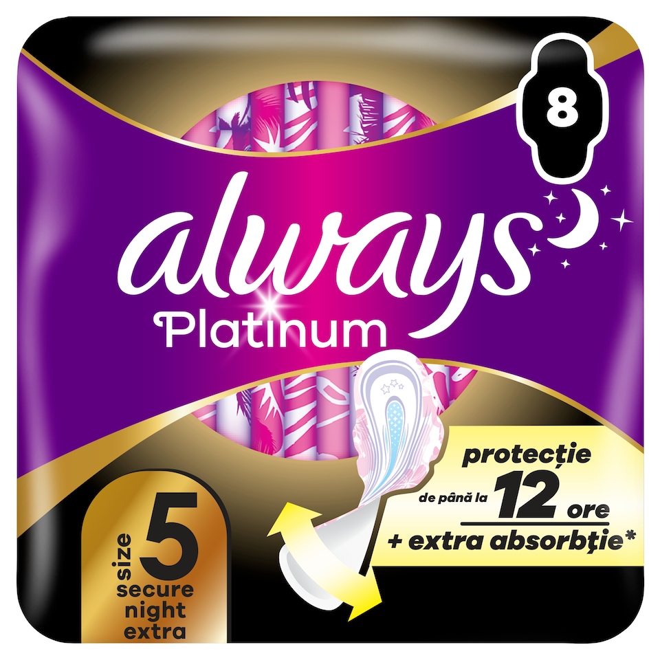 Always Platinum Secure Night Extra Szárnyas Egészségügyi Betét, 8 db 1. kép