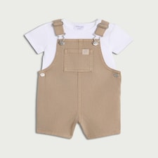 F&F Baby 2-Piece Pure Cotton Dungarees and Bodysuit Set in Tan