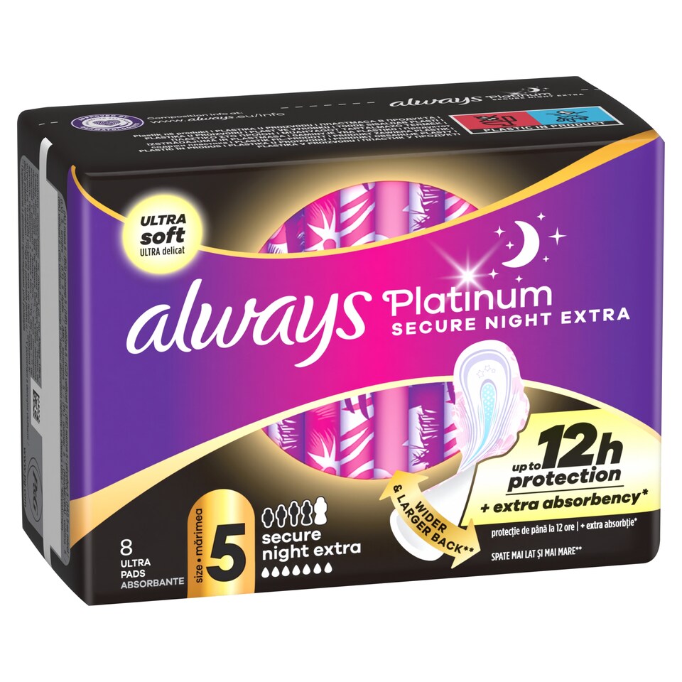 image 1 of Always Platinum Secure Night Extra Sanitary Towels With Wings 8 Pads