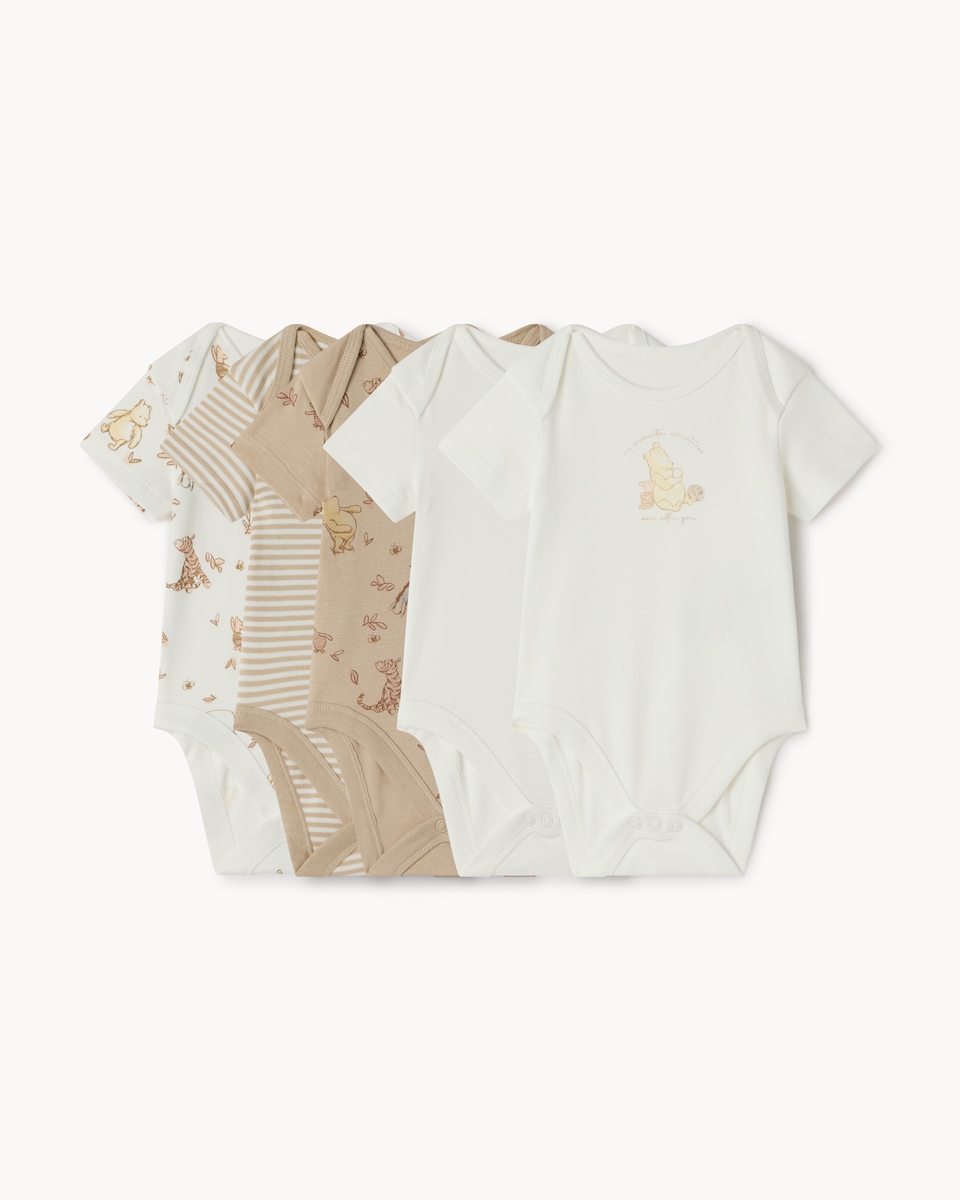 image 1 of Disney Winnie the Pooh 5-Pack Pure Cotton Short Sleeveed Bodysuits in White