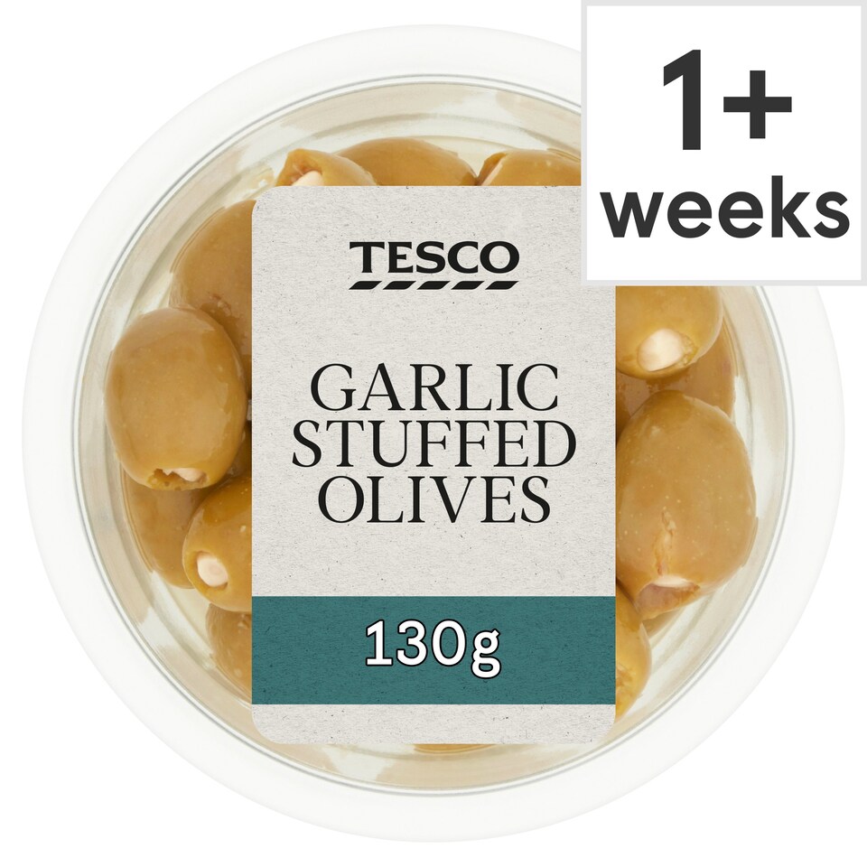 Tesco Garlic Stuffed Olives In A Garlic Dressing 130G Tesco Groceries
