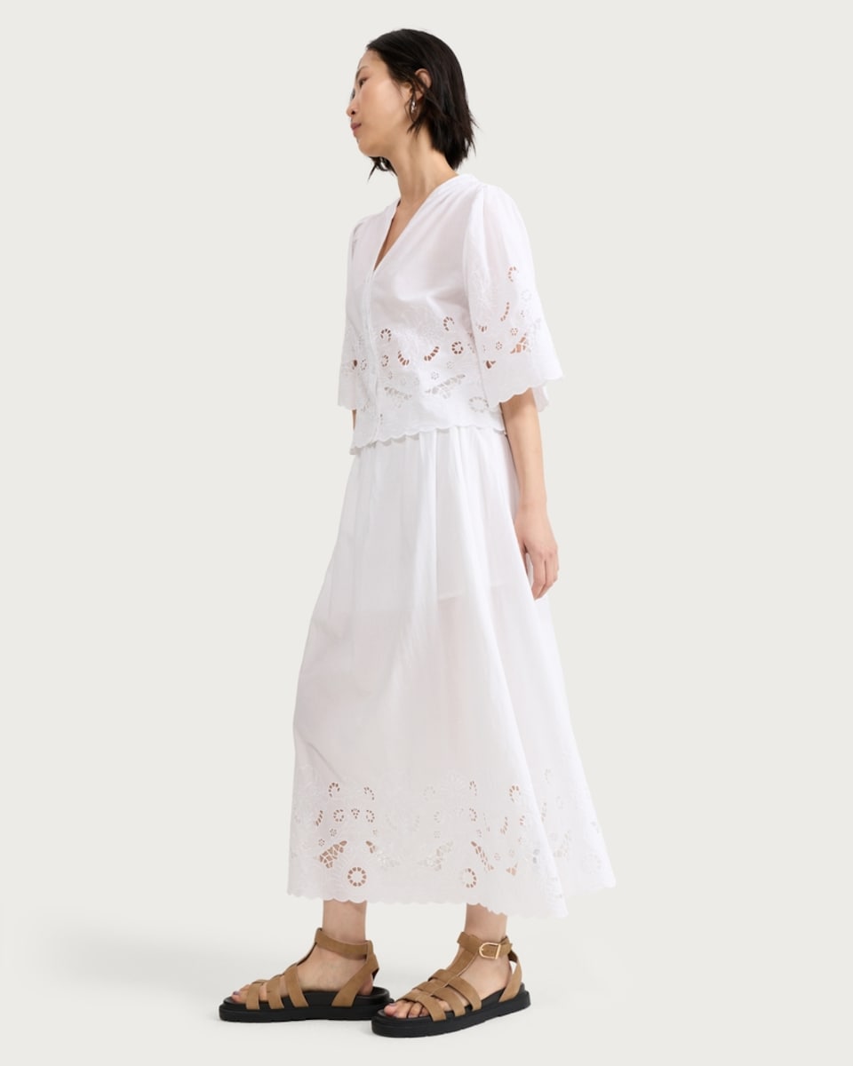 image 1 of F&F Pure Cotton Broderie Cut Out Midi Co-ord Skirt in White