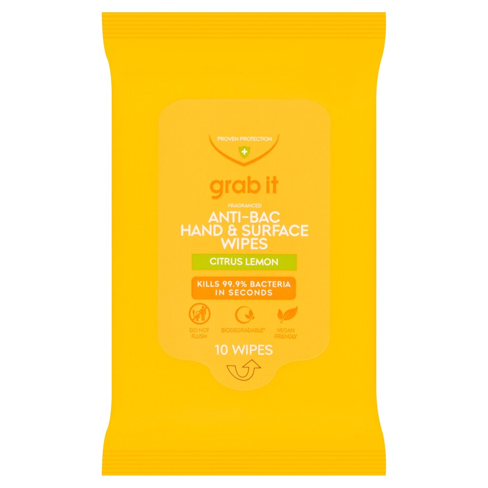 Grab It Antibacterial Hand & Surface Wipes 10 Pack Tesco Groceries