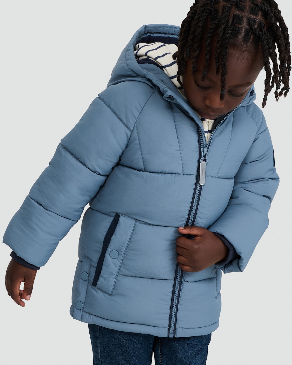 image 1 of F&F Boys Hooded Puffer Jacket in Blue