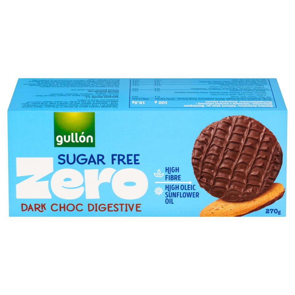 obrázok 1 z Gullón Zero celozrnné pšeničné sušienky polomáčané v tmavej čokoláde 270 g
