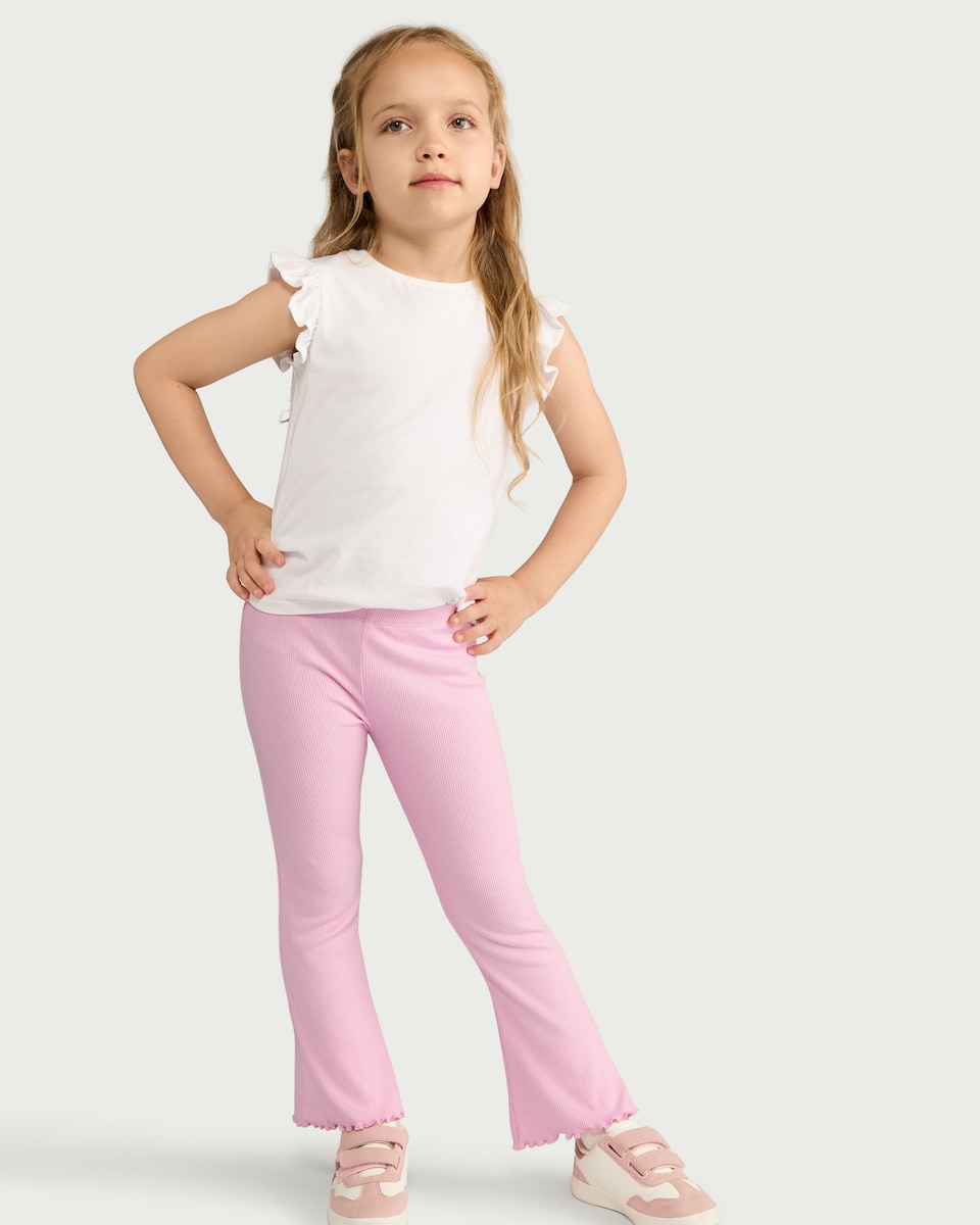 image 1 of F&F Girls 2-Pack Ribbed Flared Leggings in Multi Pink