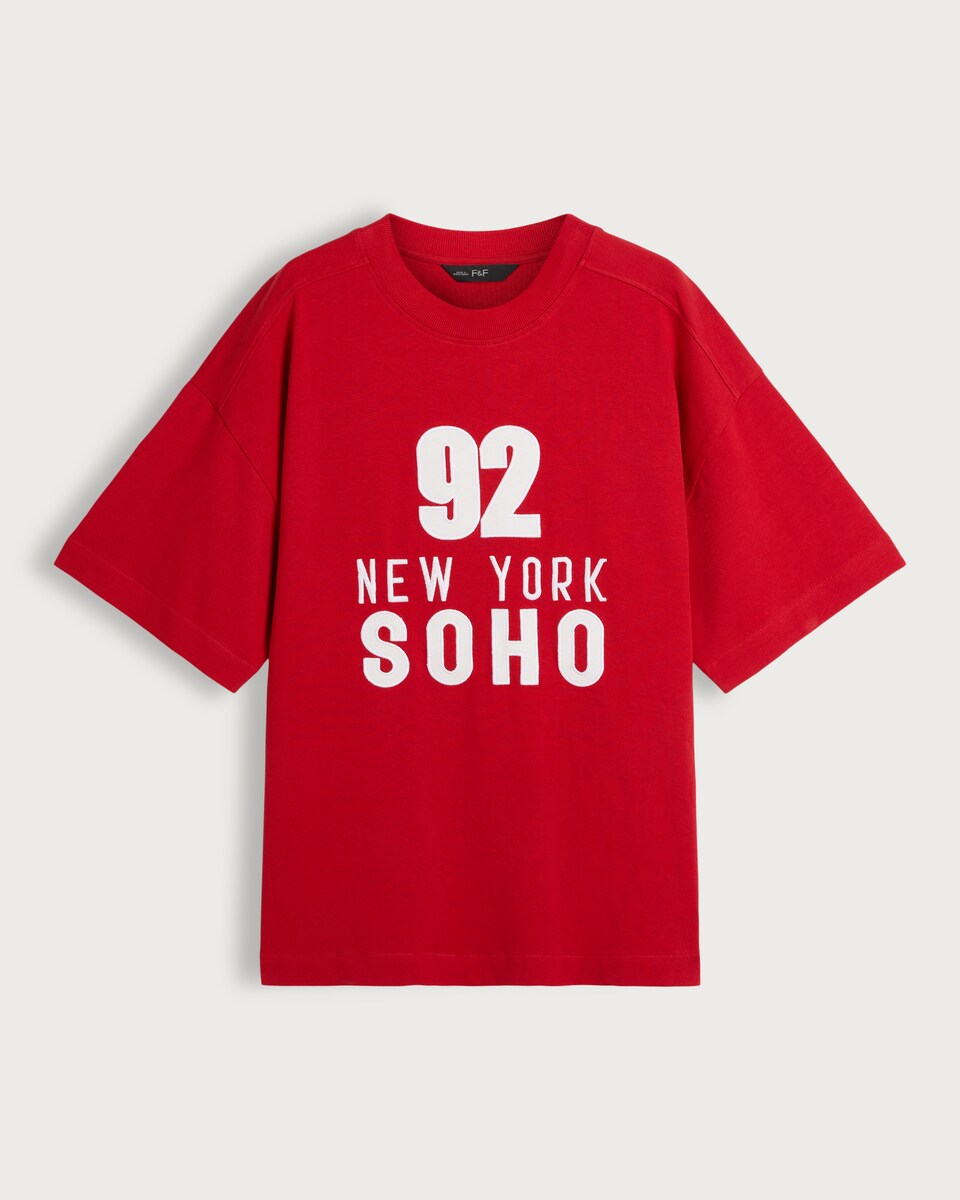 image 1 of The F&F Edit 92 New York Soho Slogan T-Shirt in Red