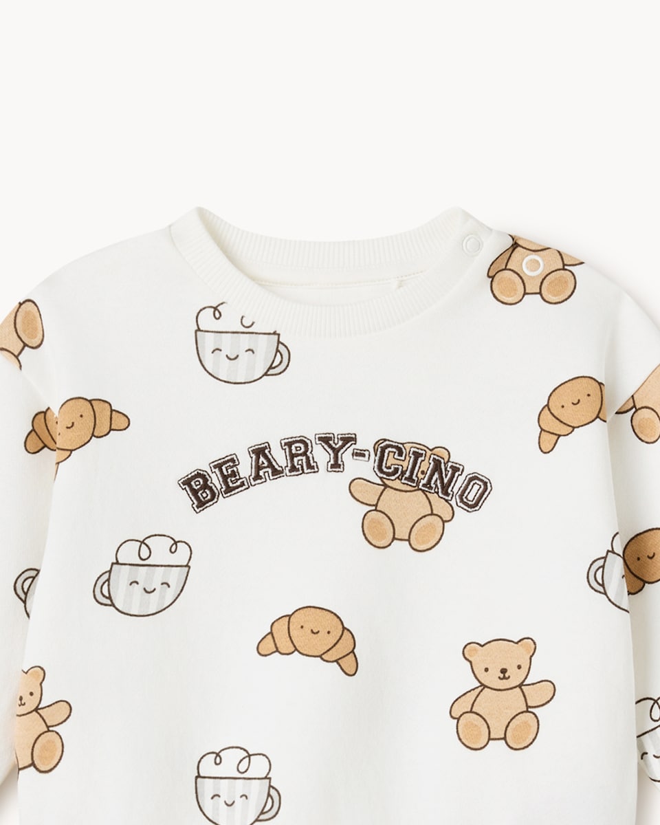 image 1 of F&F Baby Cotton Rich Bear Sweatshirt and Joggers Set in Cream