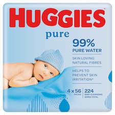 Huggies Pure Baby Wipes 4 Pack 224 Wipes
