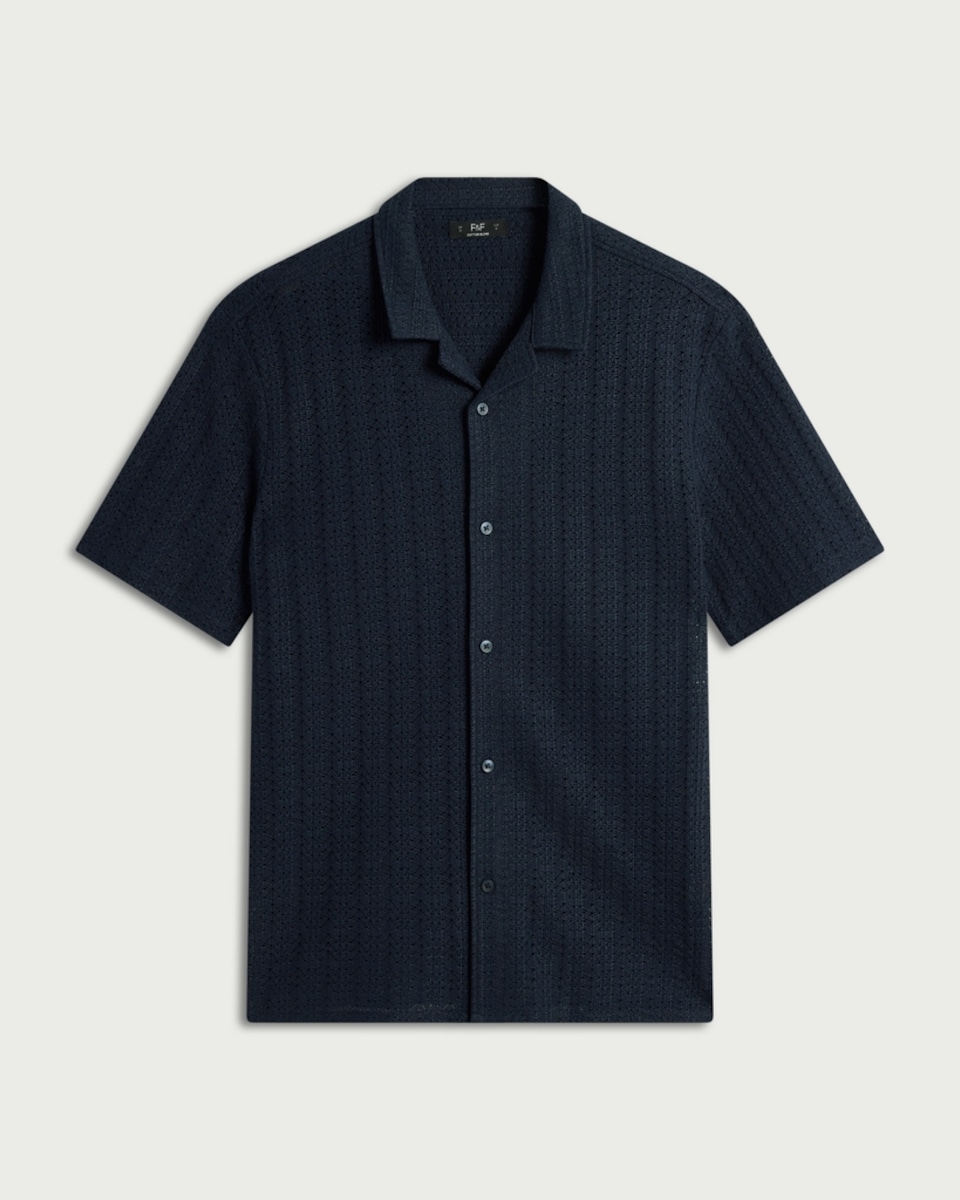 F&F Cotton Rich Textured Short Sleeved Shirt in Navy