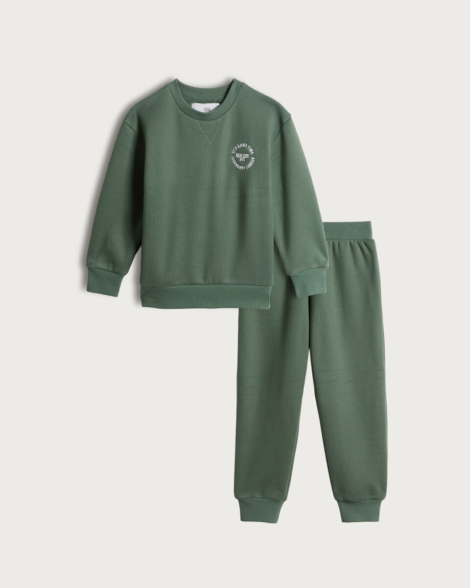 image 1 of F&F Boys Fleece Lined Printed Pyjama Set in Khaki