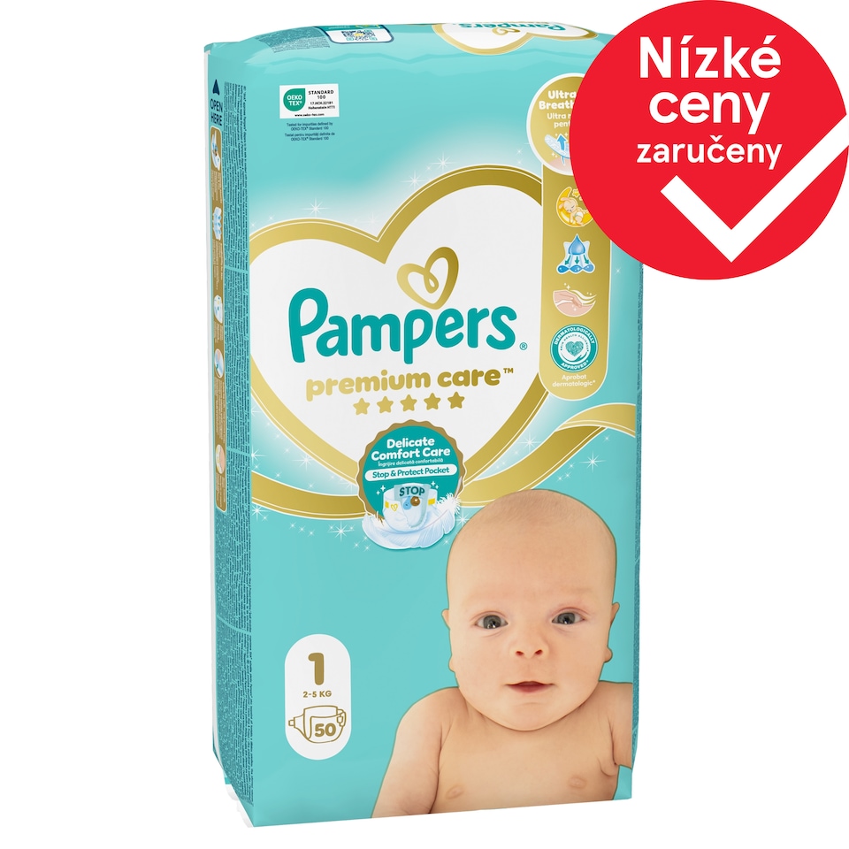 Obrázek 1 pro produkt Pampers Premium Care Velikost 1, 50 Dětské Plenky, 2kg-5kg