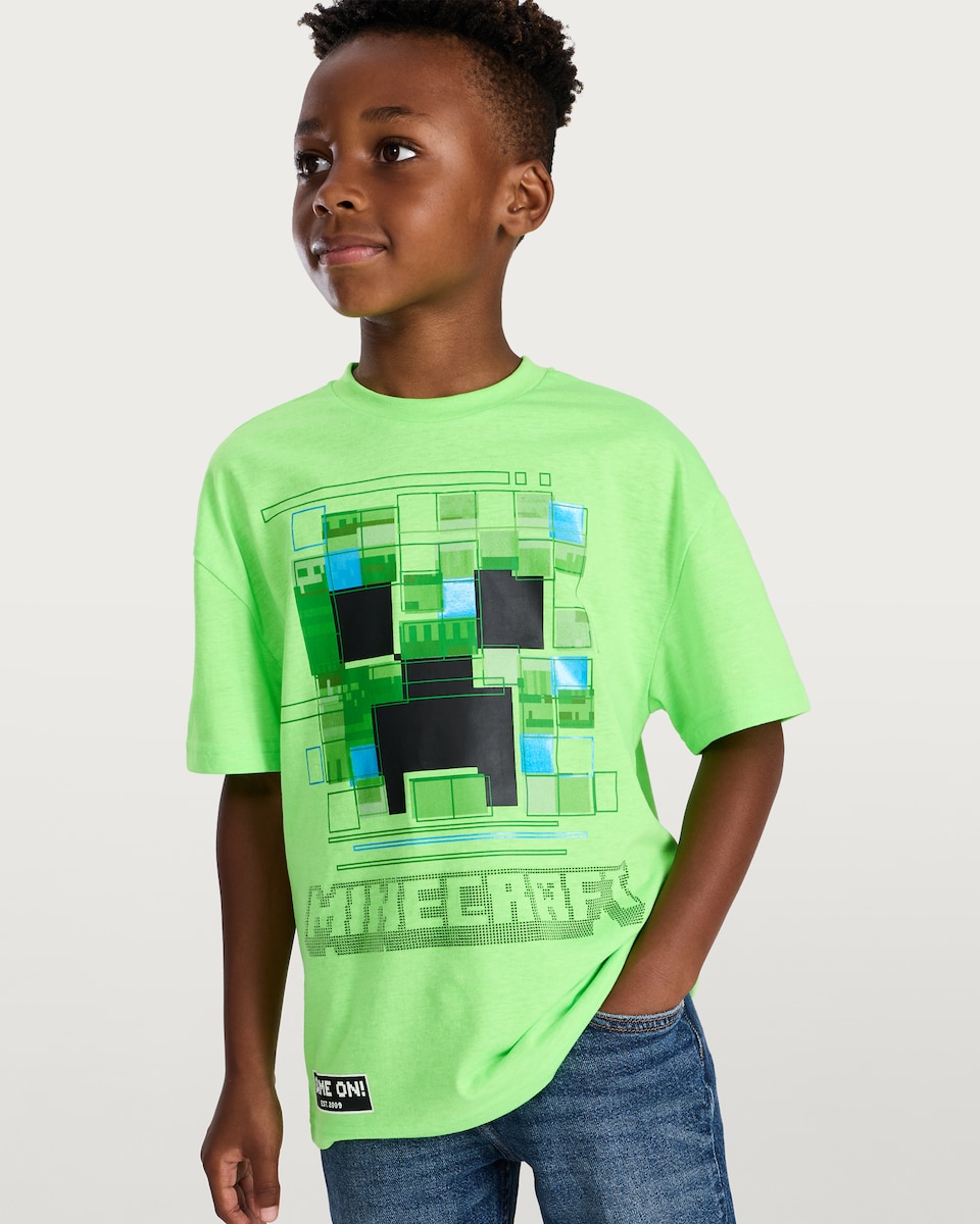 image 1 of Minecraft Cotton Blend Creeper Short Sleeved T-Shirt in Green