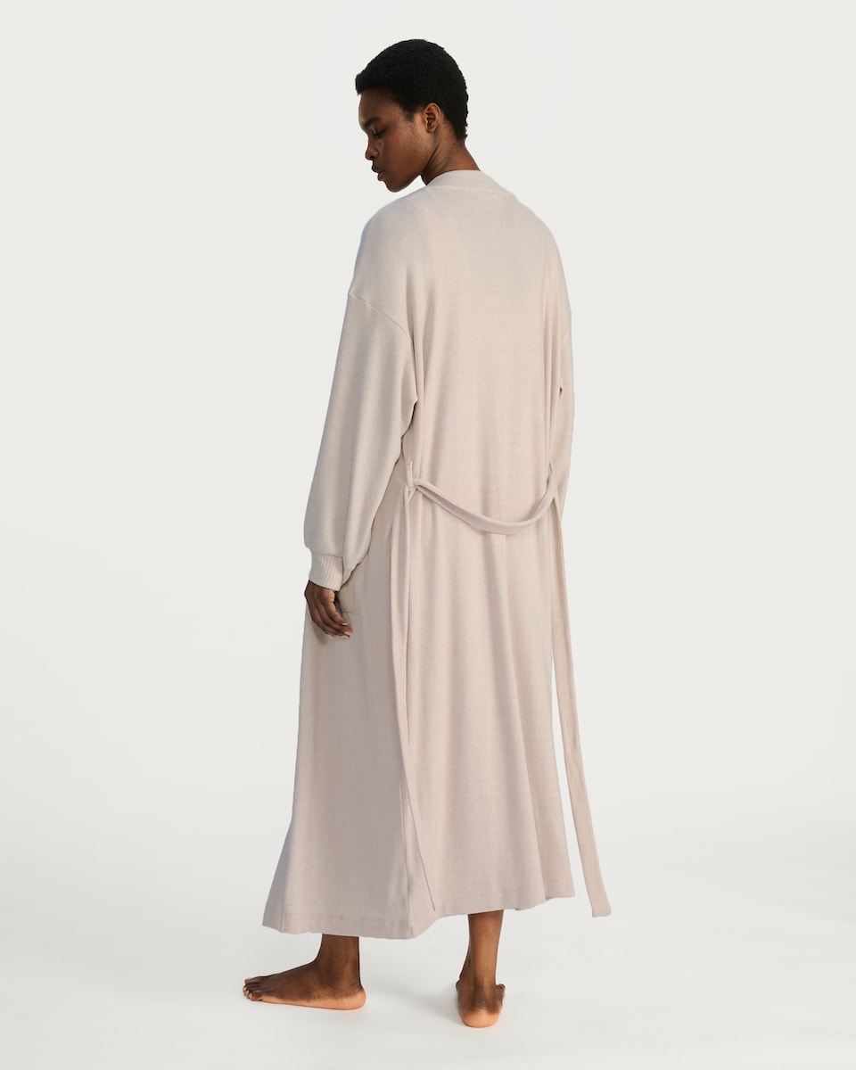 image 1 of F&F 2-Piece Ribbed Nightdress and Belted Robe Set in Neutral