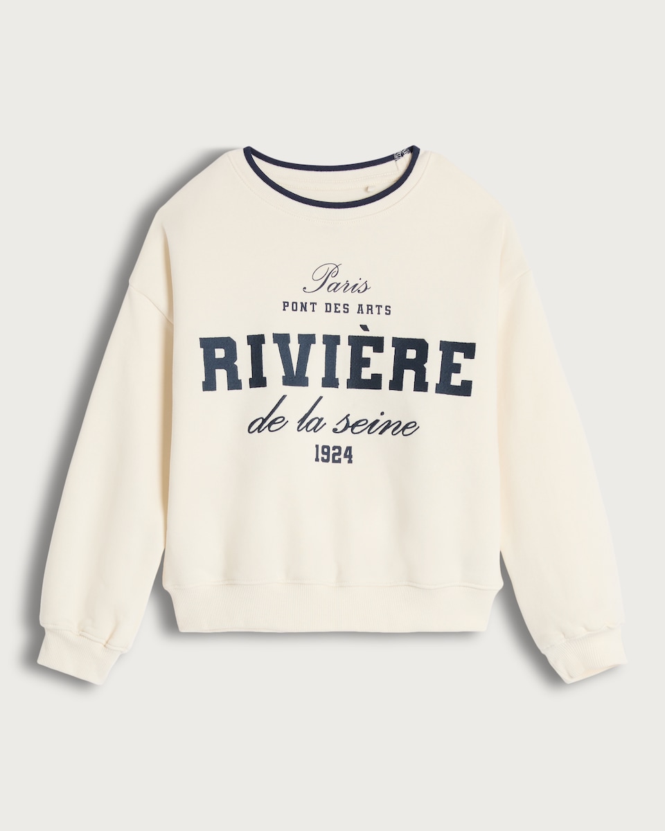 F&F Girls 2-Piece Cotton Rich Rivière de la Seine Sweatshirt and Leggings Set in Cream