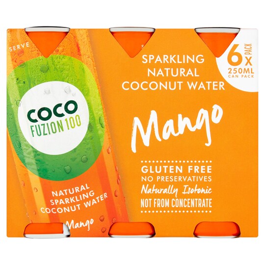Coco Fuzion 100 Coconut Water Mango 6X250ml Tesco Groceries