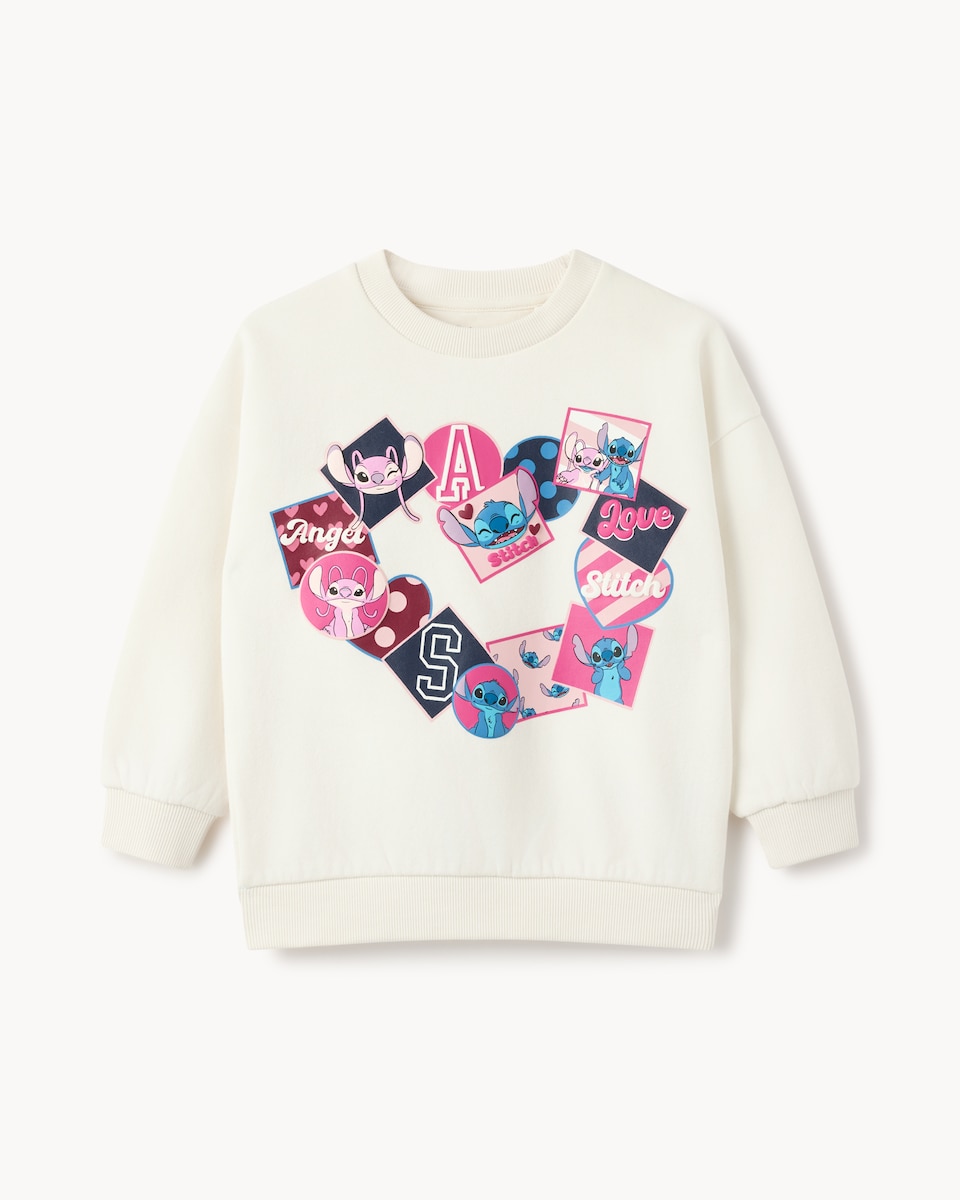 image 1 of Disney Stitch Cotton Rich Sweatshirt in Cream