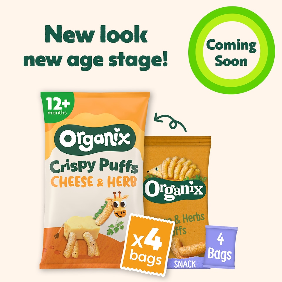 image 1 of Organix Cheese & Herb Organic Crispy Toddler Puffs Snack Multipack 4x15g