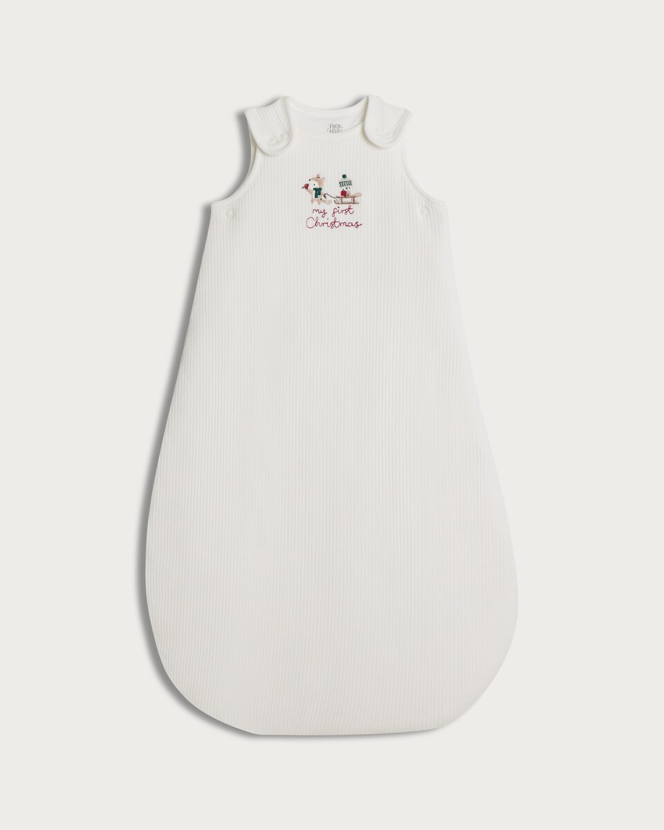 image 1 of F&F Baby Cotton Rich Ribbed My First Christmas 2.5 Tog Sleeping Bag in White