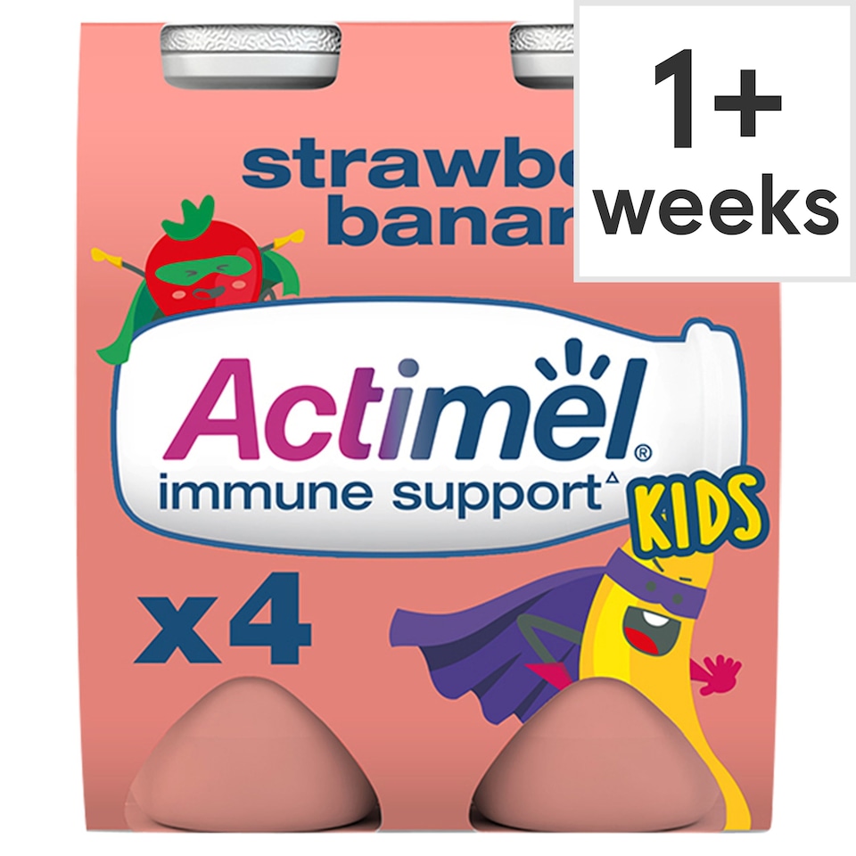 Actimel Kids Strawberry Banana Yogurt Drink 4X100g Tesco Groceries