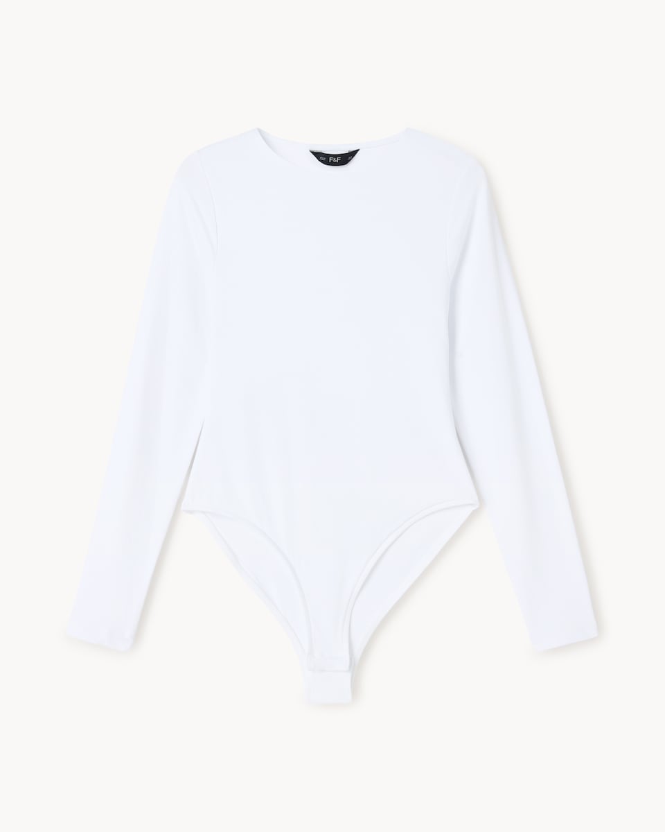 image 1 of F&F Polyamide Crew Neck Long Sleeved Bodysuit in White