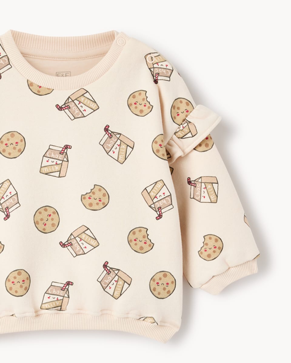 image 1 of F&F Baby Cotton Rich Printed Sweatshirt and Leggings Set in Cream