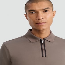 F&F Pure Cotton Zip Neck Short Sleeved Polo Shirt in Brown