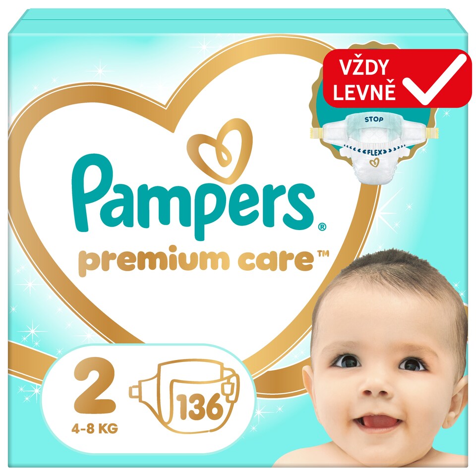 Obrázek 1 pro produkt Pampers Premium Care Velikost 2, 136 Plenek, 4kg-8kg