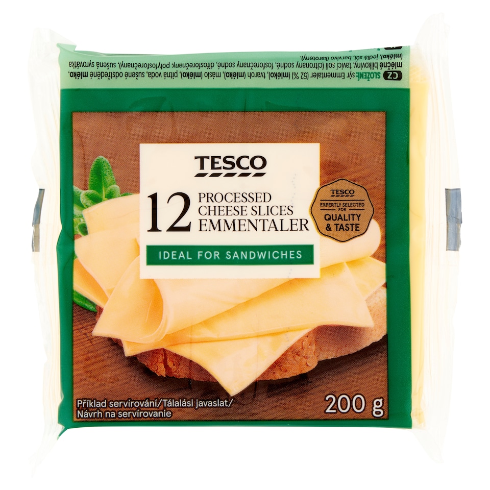 Tesco Tavený plátkový syr so syrom emmentaler 12 x 16,67 g (200 g)