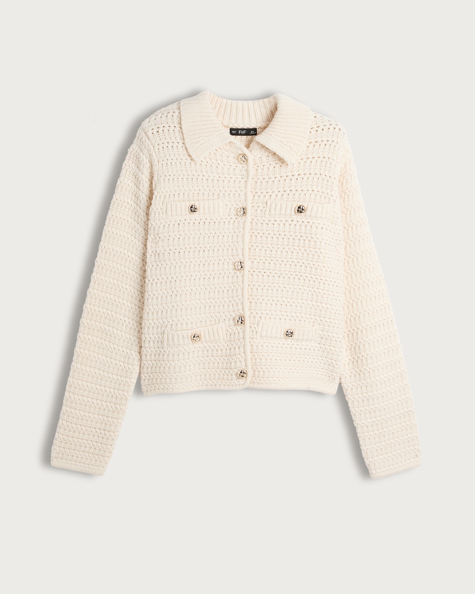 F&F Textured Knit Button Detail Cardigan in Cream