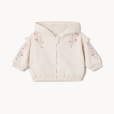 F&F Baby Cotton Blend Floral Embroidered Zip Up Hoodie in Neutral