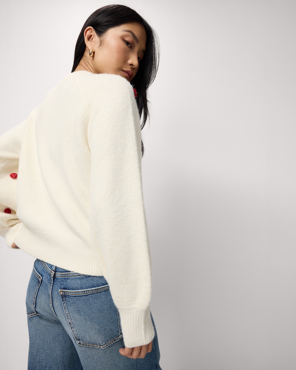 image 1 of Christmas Very Merry Pom Pom Christmas Jumper in Cream
