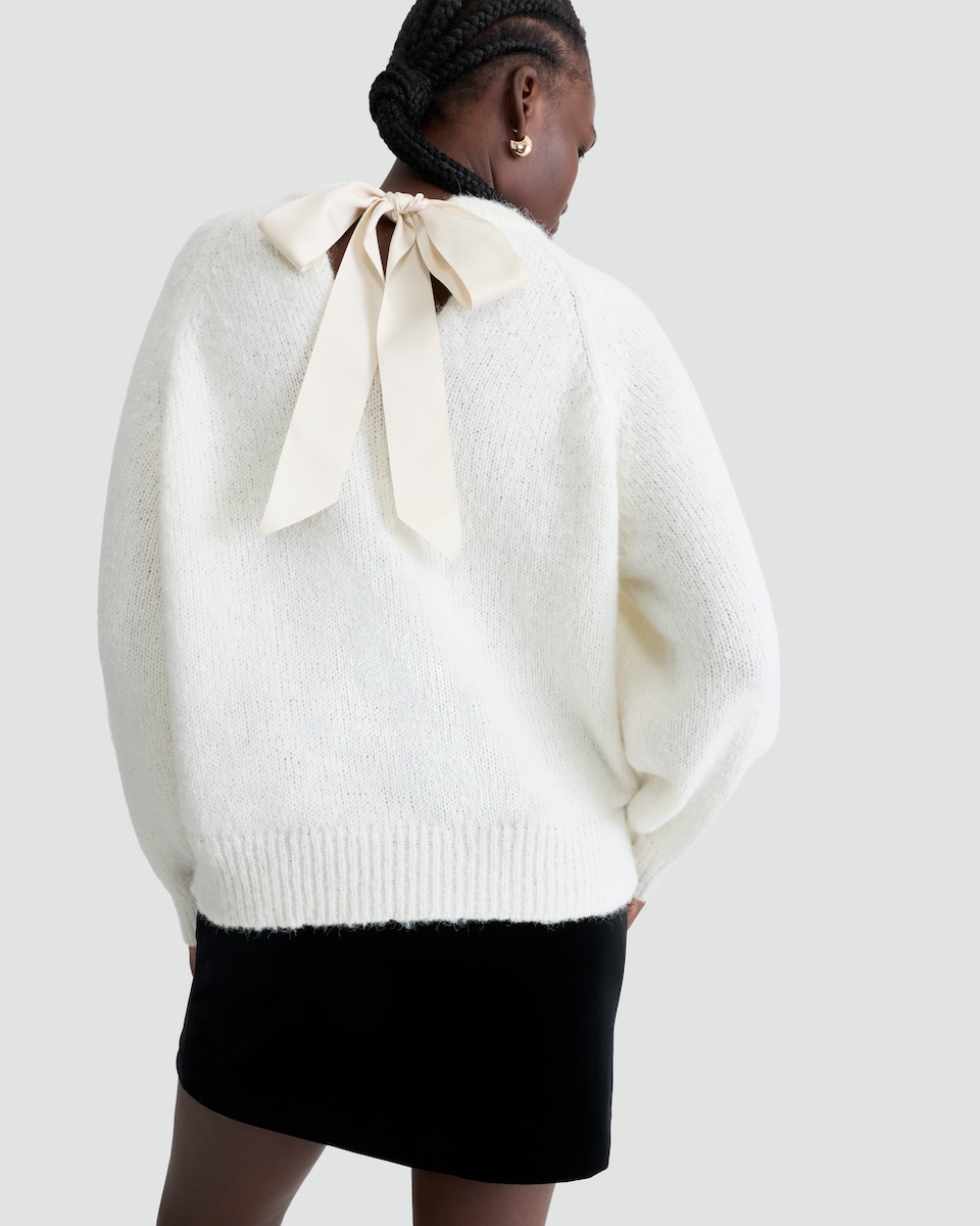 image 1 of F&F Knitted Satin Bow Back Jumper in Cream
