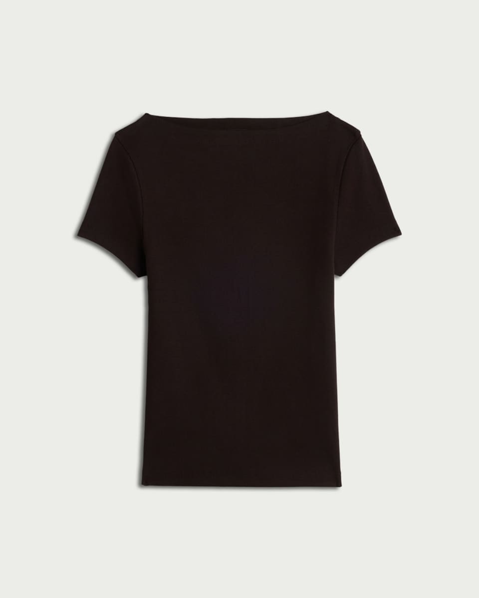 image 1 of F&F Cotton Rich Slash Neck Short Sleeved Top in Brown
