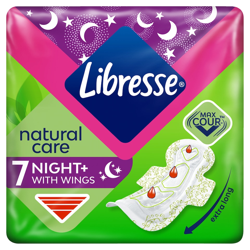 Libresse Natural Care Night+ szárnyas egészségügyi betét, éjszakai használatra 7 db 1. kép