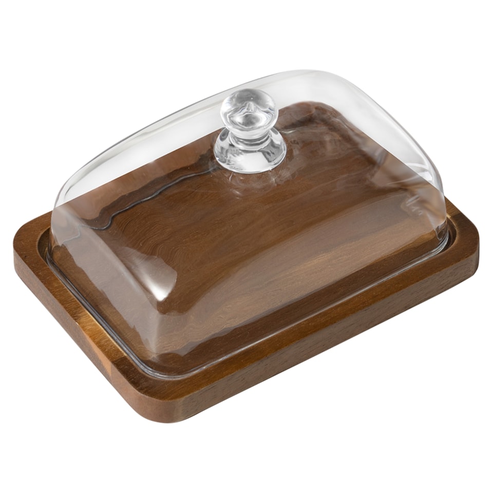 F&F Home Acacia  glass butter dish