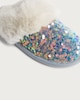 image 3 of F&F Girls Sequin Faux Fur Trim Mule Slippers in Blue