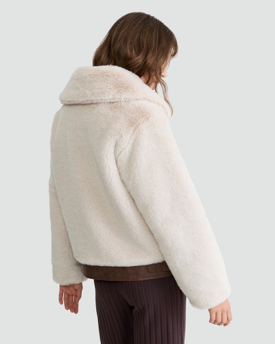 image 1 of F&F Faux Fur Aviator Jacket in Cream