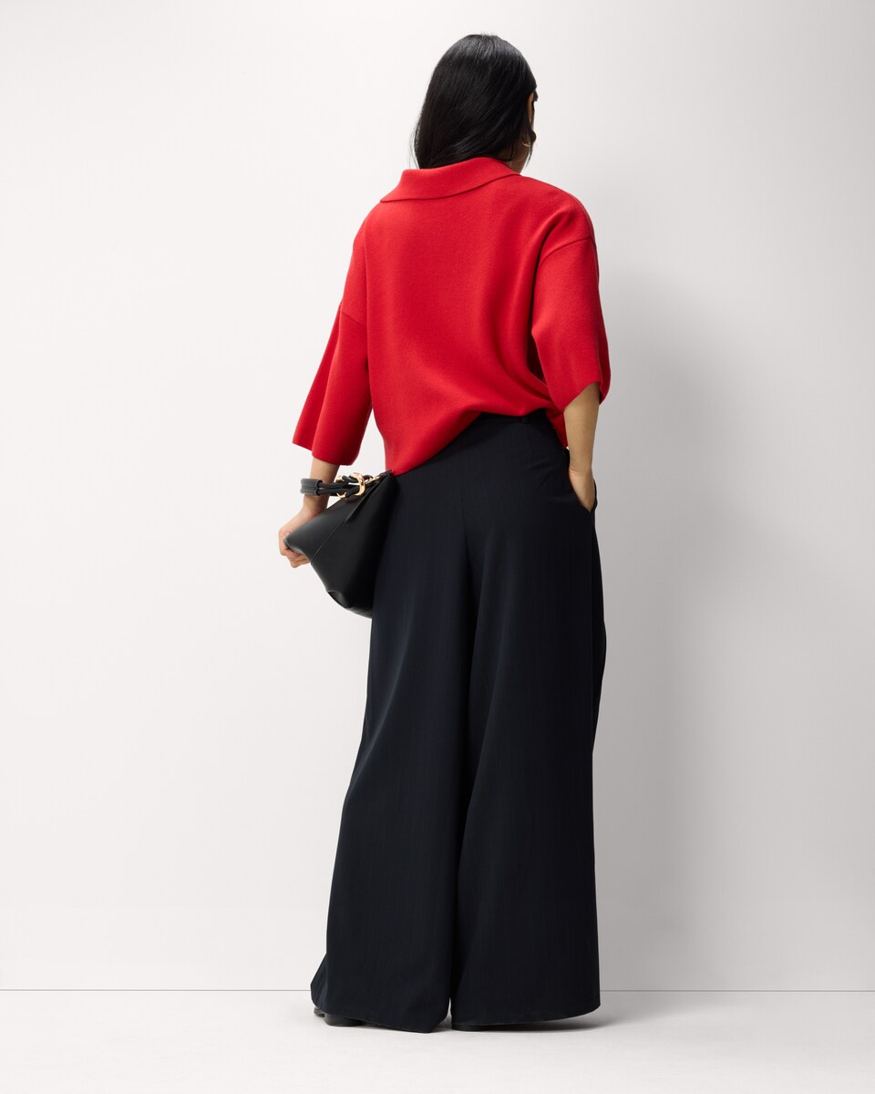 image 1 of F&F Wrap Front Pinstripe Wide Leg Trousers in Navy