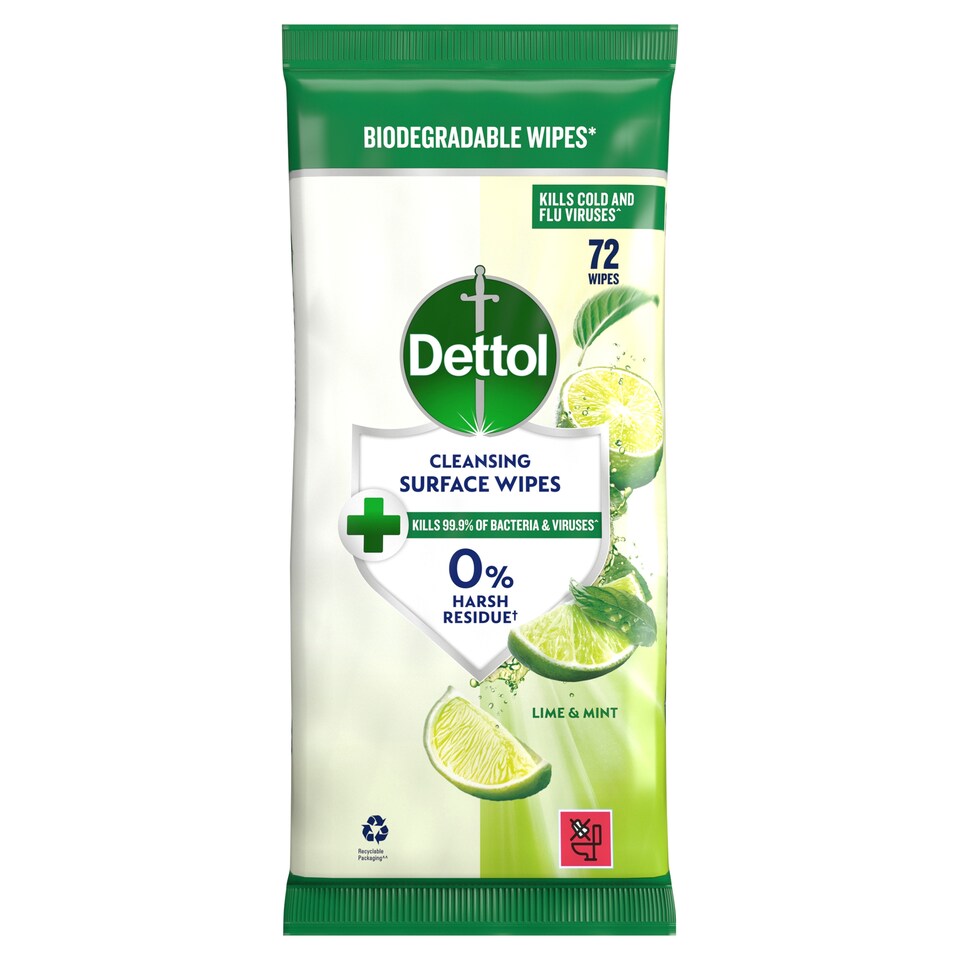 Dettol Antibac Cleansing Surface Wipes Lime & Mint 72 Pack