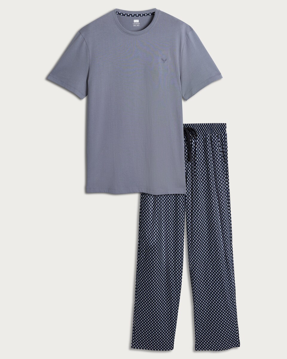 image 1 of F&F Short Sleeved Top and Geometric Bottoms Pyjamas in Grey