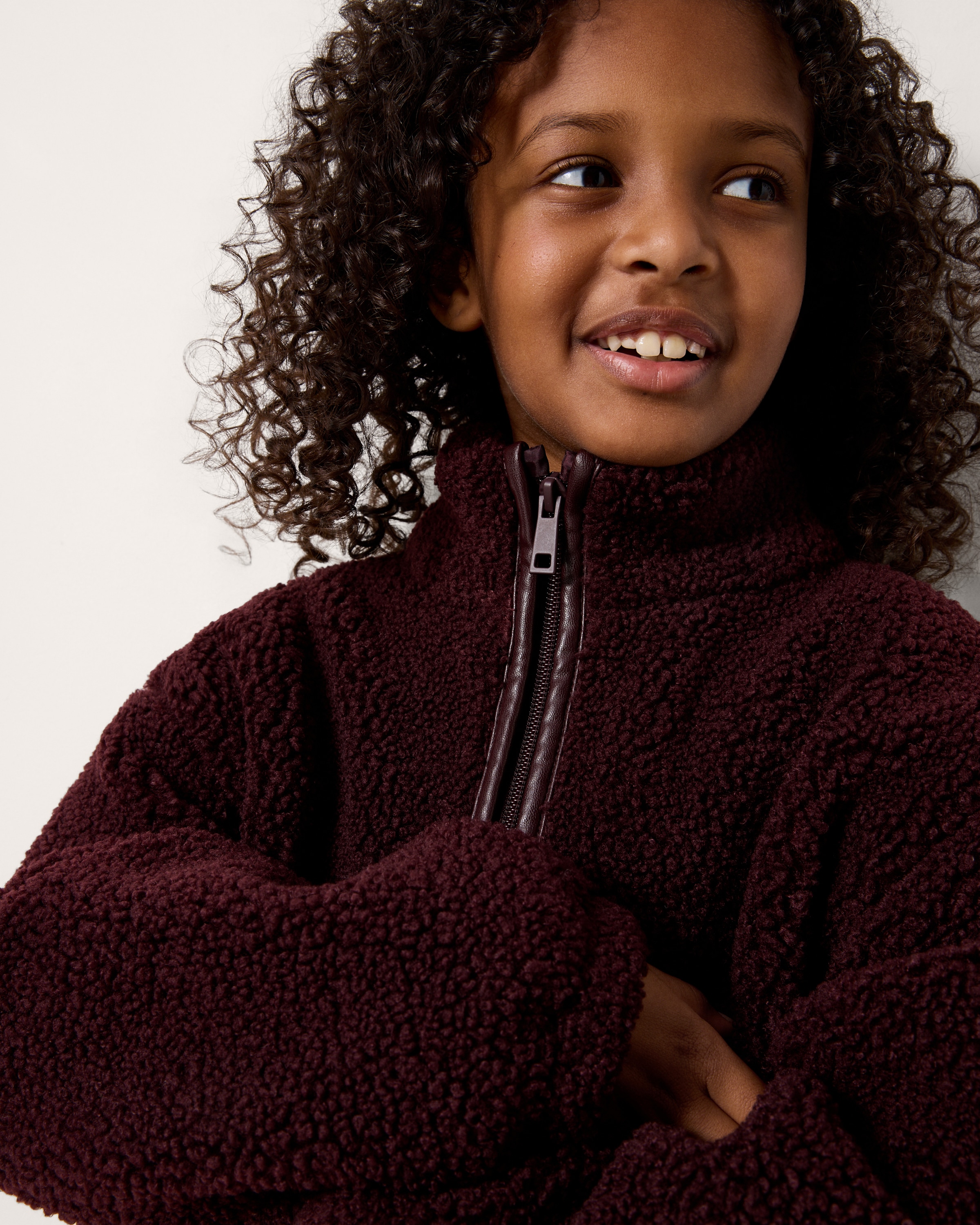 F&F Girls Borg Zip Through Fleece in Burgundy