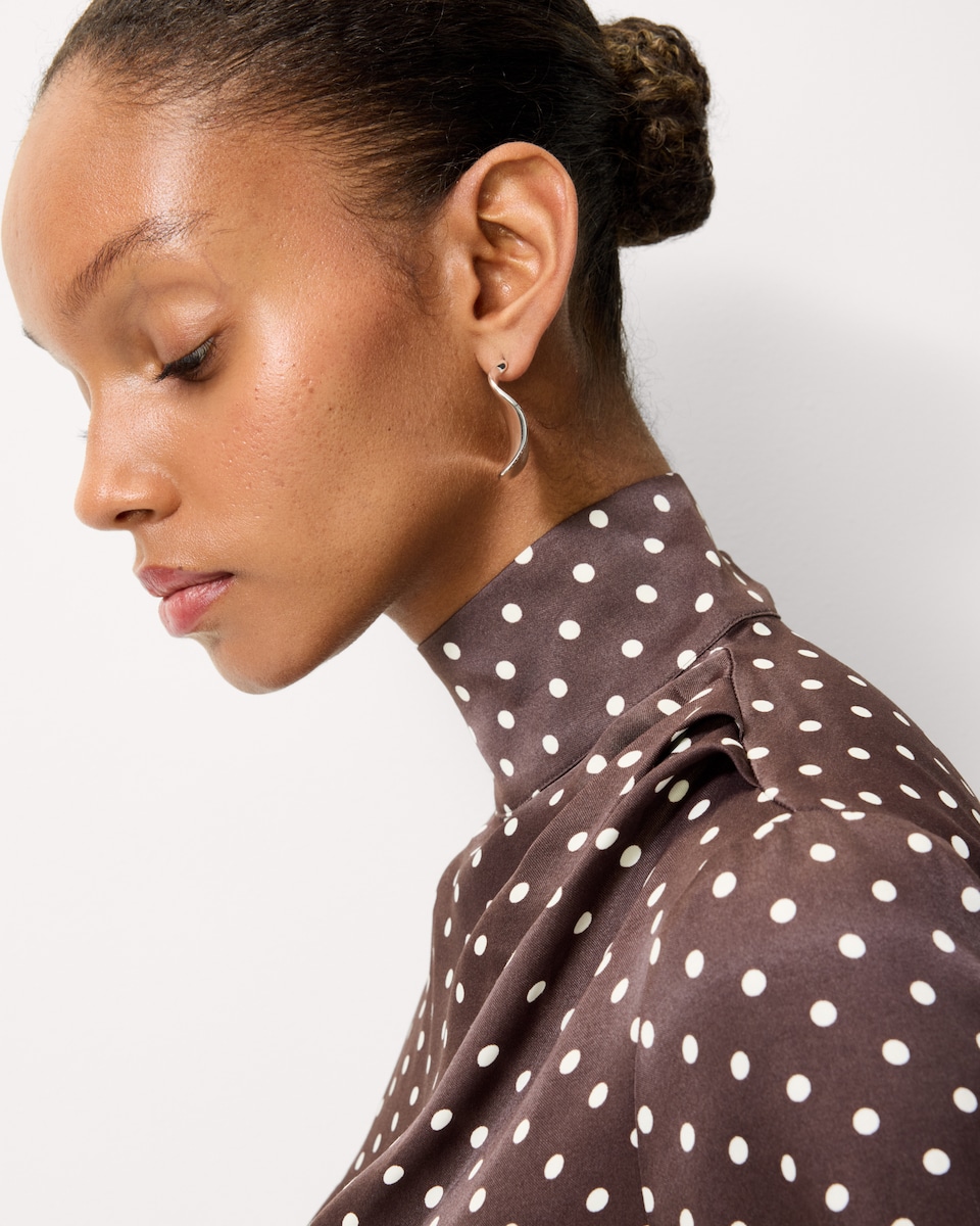 image 1 of F&F Satin Polka Dot Blouse in Multi Brown