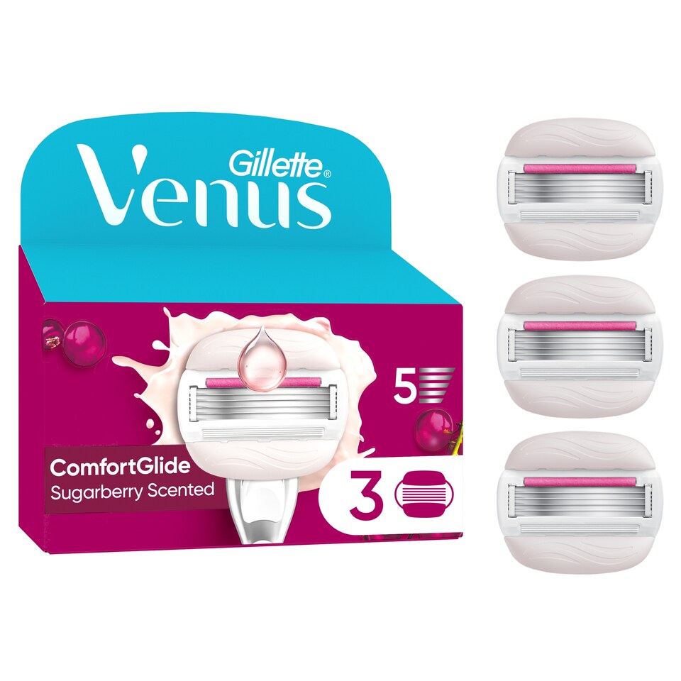 image 1 of Gillette Venus Pro ComfortGlide Sugarberry Scented Women’s Blades, 3 Refill Cartridges
