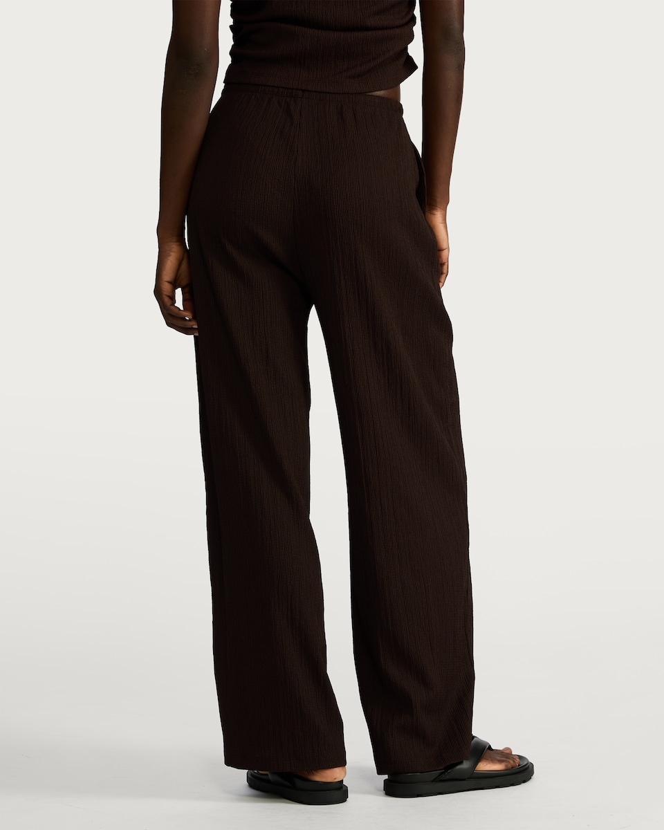 image 1 of F&F Crinkle Wide Leg Co-ord Trousers in Brown