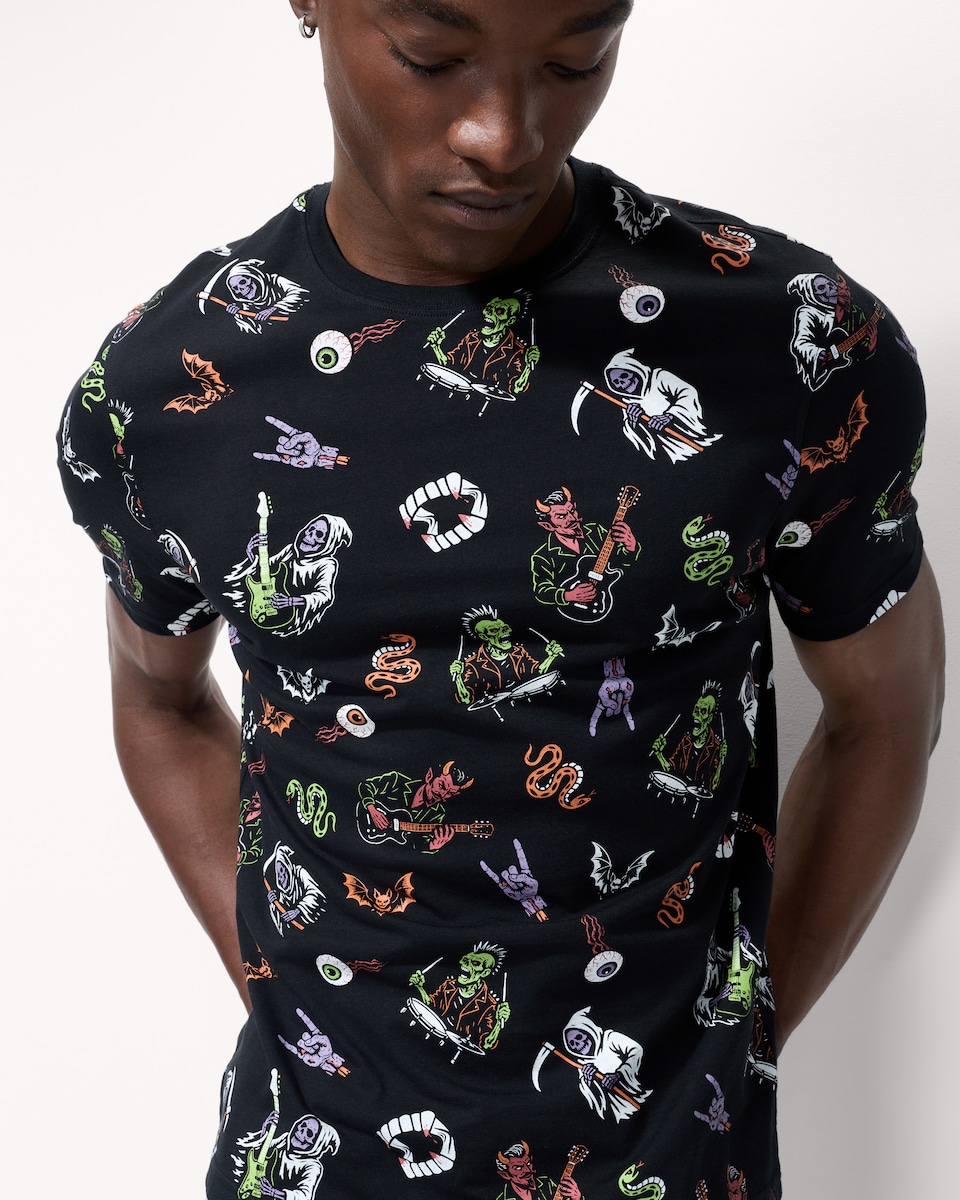 image 1 of F&F Pure Cotton Halloween Printed T-Shirt in Black
