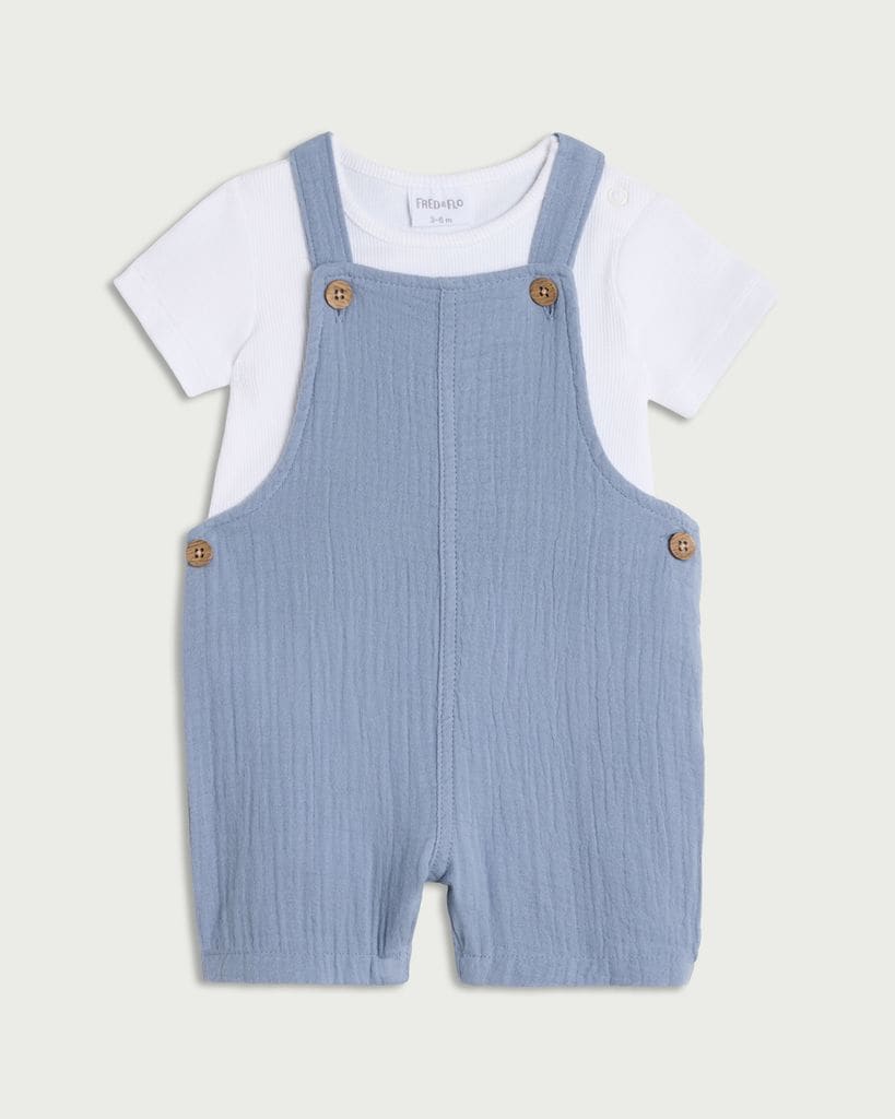 F&F Baby 2-Piece Pure Cotton Dungarees and Bodysuit Set in Blue