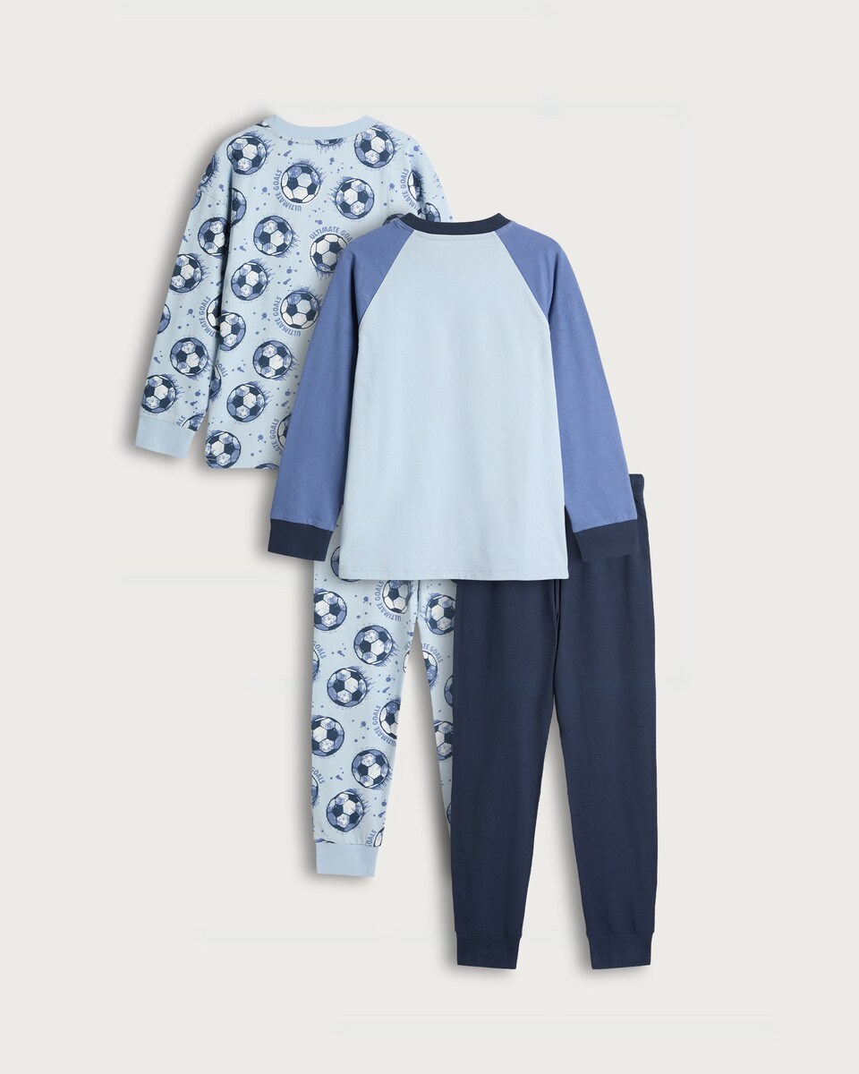 image 1 of F&F Boys 2-Pack Pure Cotton Football Print Pyjama Set in Multi