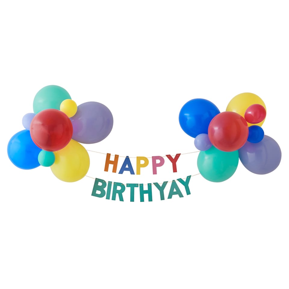 image 1 of Ginger Ray Rainbow 'Happy Birthyay' Bunting with Balloons