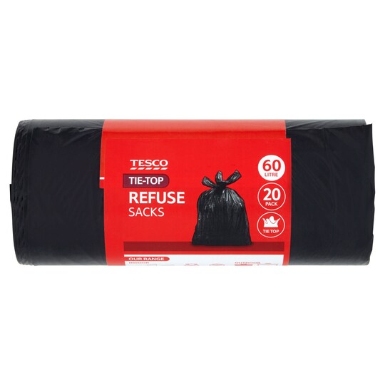 Tesco Standard Tie Top Refuse 60L 20 Pack Tesco Groceries